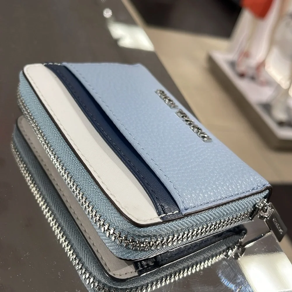 Michael Kors Jet Set Travel Medium Zip Around Color-Block Wallet Pale Blue Mult